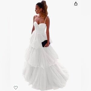 Prom Wedding White Corset Tulle Tiered Dress Size 2